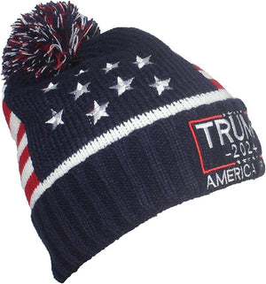 US Flag Embroidered Trump Beanie, Gift For Trump Fans, Election 2024