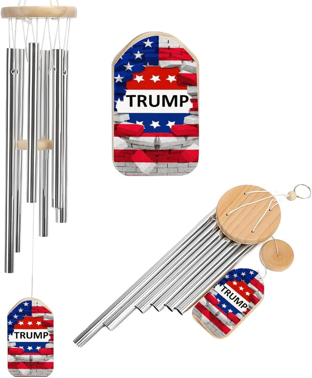 USA Flag and Trump Classic Wind Chimes for outside Memorial Home Garden Patio Decor Gifts for Mom