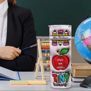 Personalised 3D Inflated Effect Apple Pencil Rainbow 20Oz Skinny Tumbler, Appreciation Teacher'S Day Gift for Teacher, Back To School