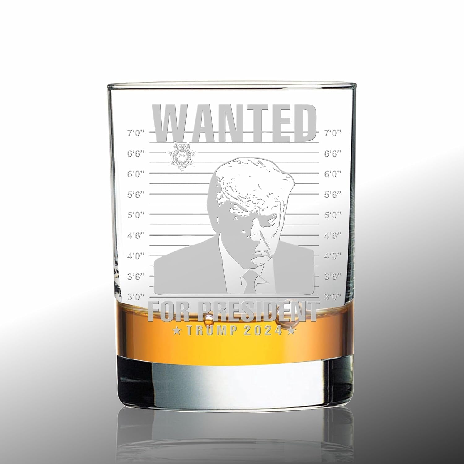 Wanted For President Trump, Engraved Rock Glass, Election 2024