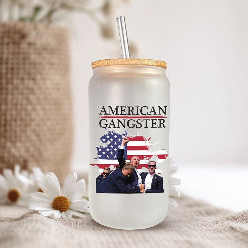 America Gangster Glass Cup, Gift For Trump Supporters, Election 2024