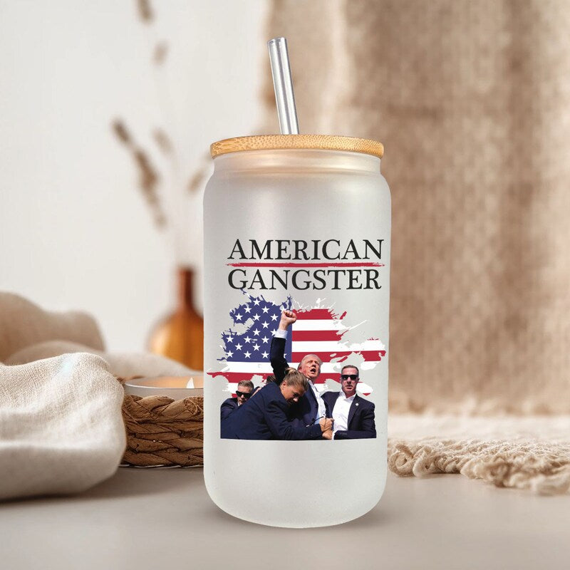 America Gangster Glass Cup, Gift For Trump Supporters, Election 2024