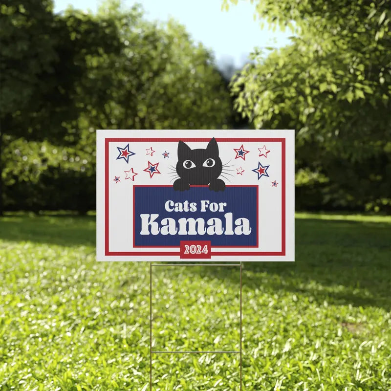 Cat For Kamala 2024 Yard Signs, Gift Kamala Harris Supporters, Election 2024