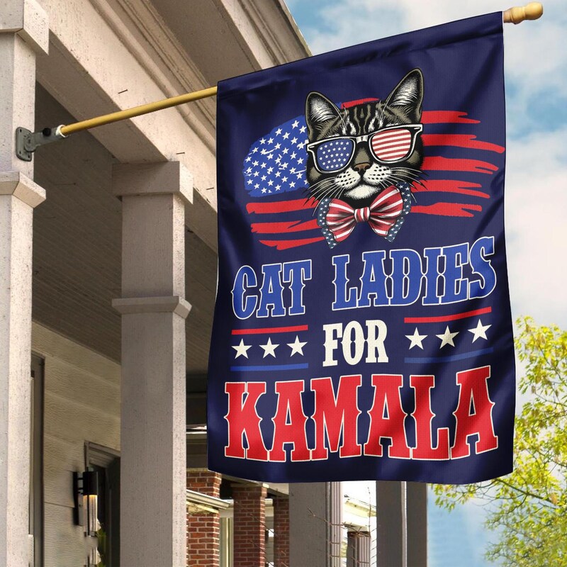 Cats Ladies For Kamala House Flag, Gift For Kamala Harris Supporters, Custom Photo, Election 2024