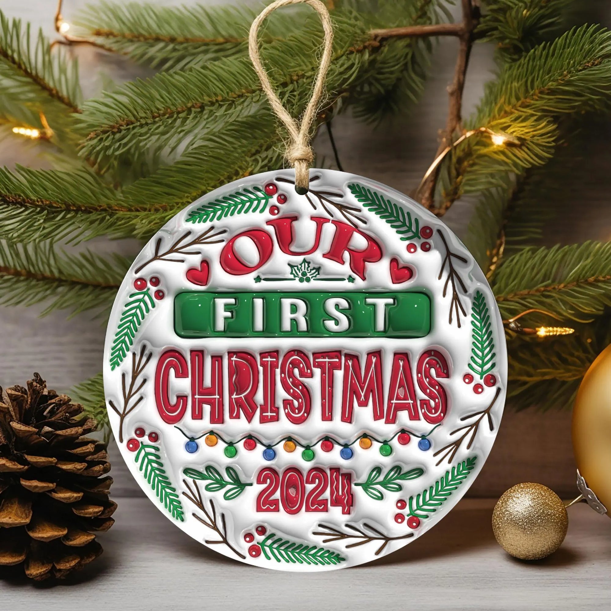 Our First Christmas 3D Inflated Ornament, Personalized Circle Ornaments, Christmas Gifts