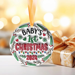 Baby 1st Christmas 3D Inflated Ornament, Personalized Circle Ornaments, Christmas Gifts