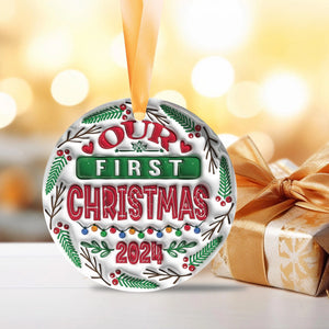 Our First Christmas 3D Inflated Ornament, Personalized Circle Ornaments, Christmas Gifts