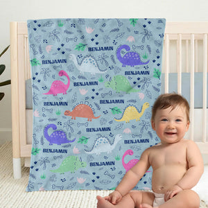 Dinosaur Forest Blanket, Personalized Baby Blanket, Baby Shower Gift, Newborn Gift