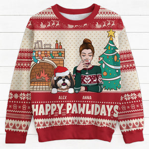 Happy Pawlidays, Personalized All-Over-Print Sweatshirt, Funny Ugly Sweater, Gift For Dog Lovers