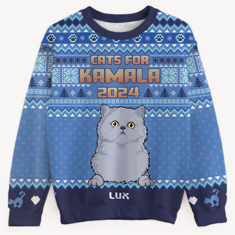 Cats For Kamala 2024, Personalized All-Over-Print Sweater, Kid Sweatshirt, Ugly Sweater, Gift For Kamala Harris Supporters, Custom Photo