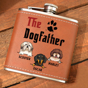 The DogFather, Personalized Leather Flask, Gift For Dog Dad