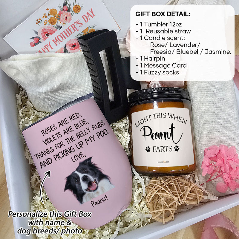 Roses Are Red Gift Box, Personalized Tumbler Scented Candle, Gift For Dog Mom