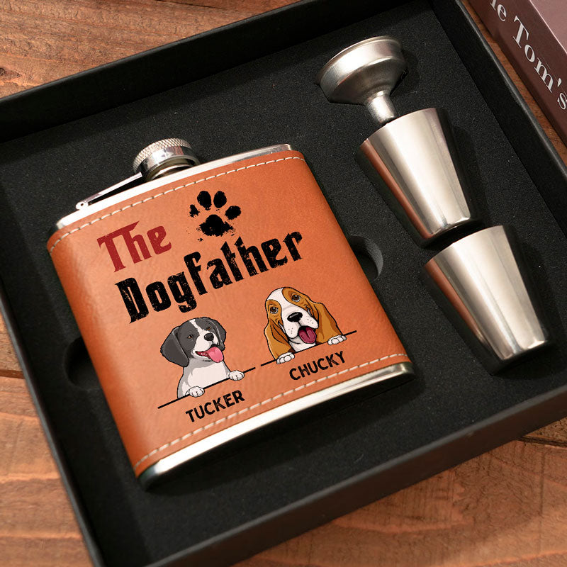 The DogFather, Personalized Leather Flask, Gift For Dog Dad