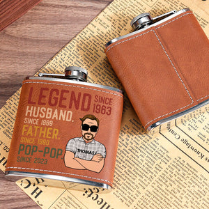 Legend, Husband, Father, Personalized Leather Flask, Father's Day Gifts