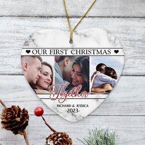 Our First Christmas Couple Status, Personalized Heart Ornaments, Custom Photo Ornament, Gift For Lovers