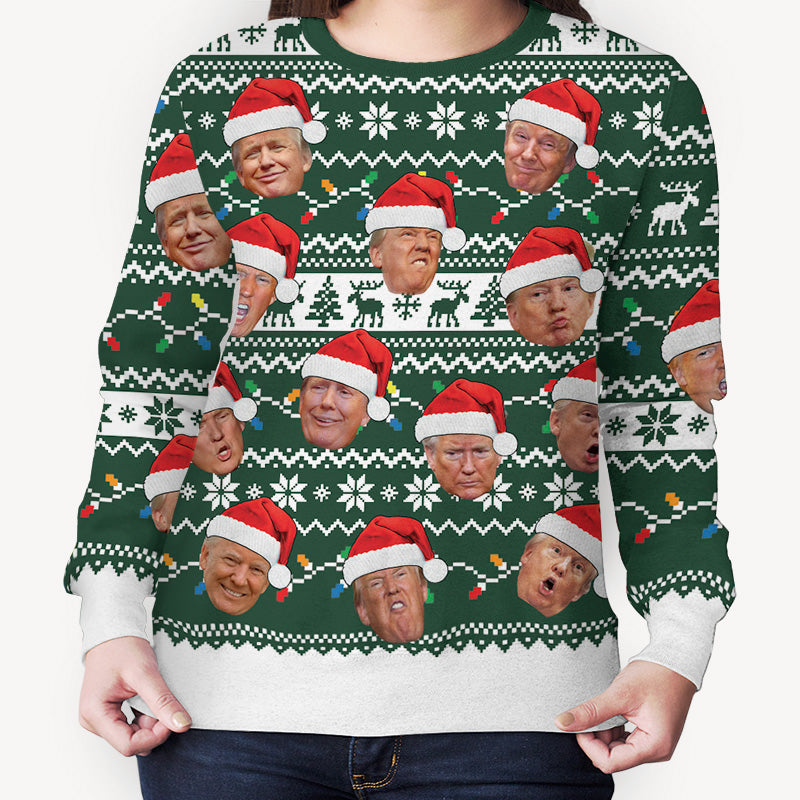 Custom Trump Face Funny Christmas Pattern, Personalized All-Over-Print Sweater, Kid Sweatshirt, Ugly Sweater, Gift For Trump Supporters.