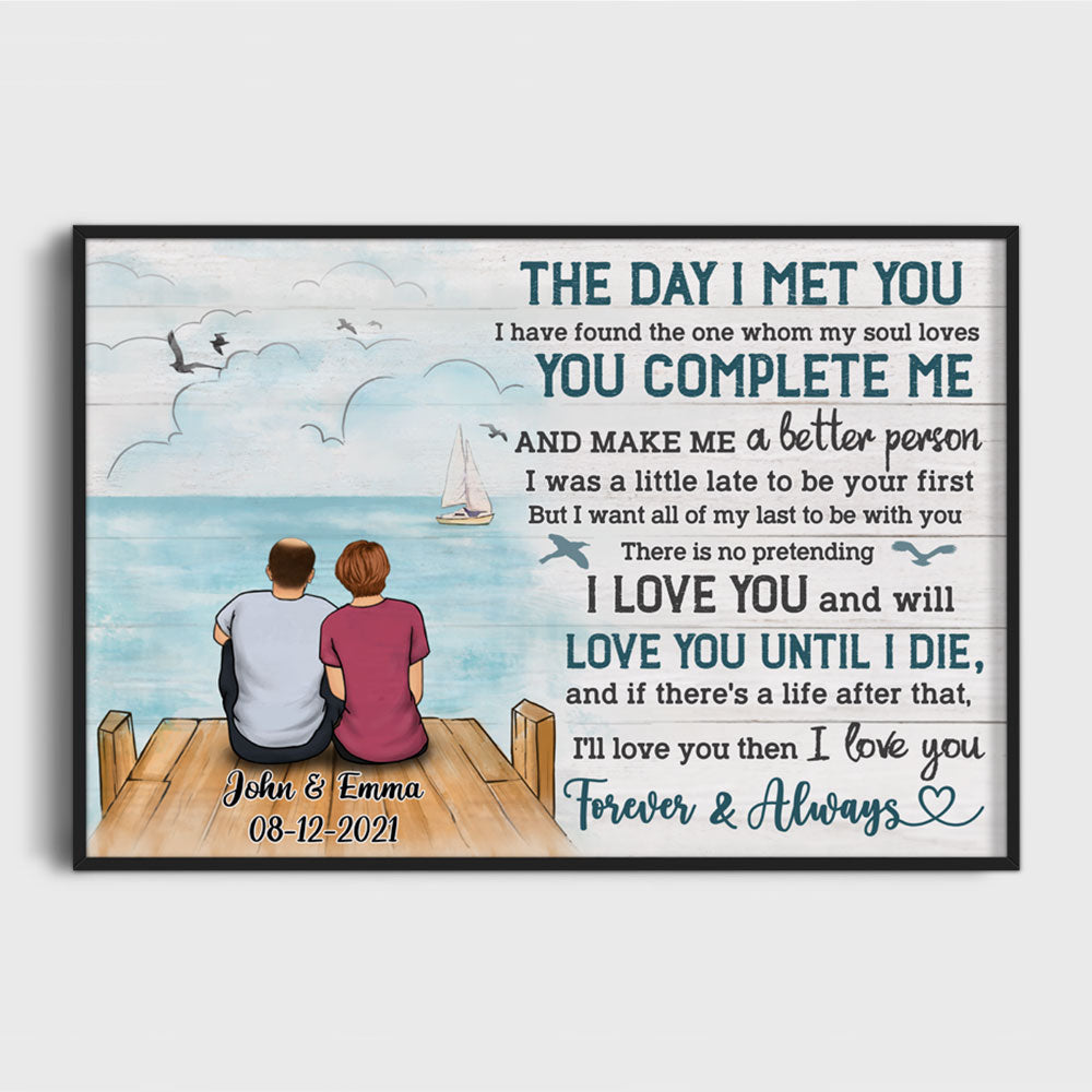 Personalized The Day I Met You Couple Poster, Beach Dock, Anniversary Gift