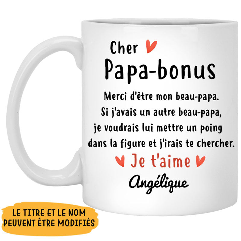 Cher Papa-bonus Merci d'être mon beau-papa, French Français, Mug Personnalisé