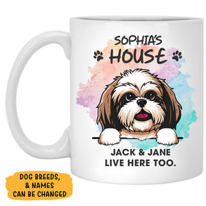 Live here too, Funny Personalized Mug, Custom Gift for Dog Lovers