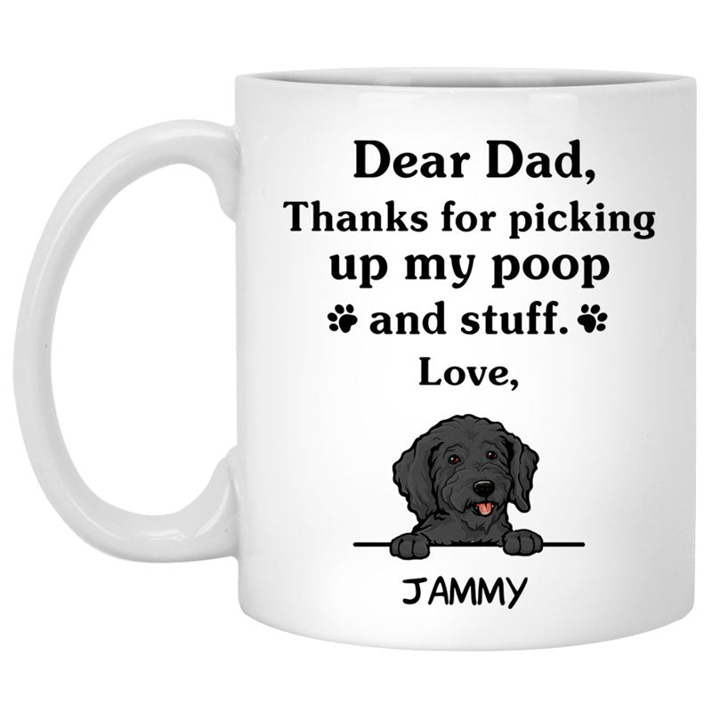 Thanks for picking up my poop and stuff, Funny Goldendoodle (Black) Personalized Coffee Mug, Custom Gifts for Dog Lovers