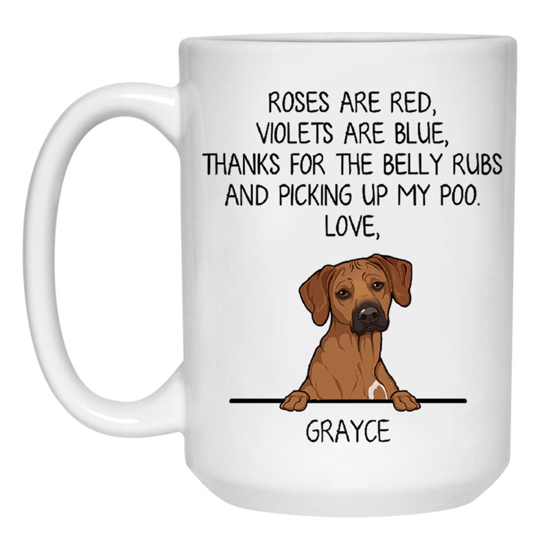 Roses are Red, Funny Rhodesian Ridgeback Personalized Coffee Mug, Custom Gifts for Dog Lovers