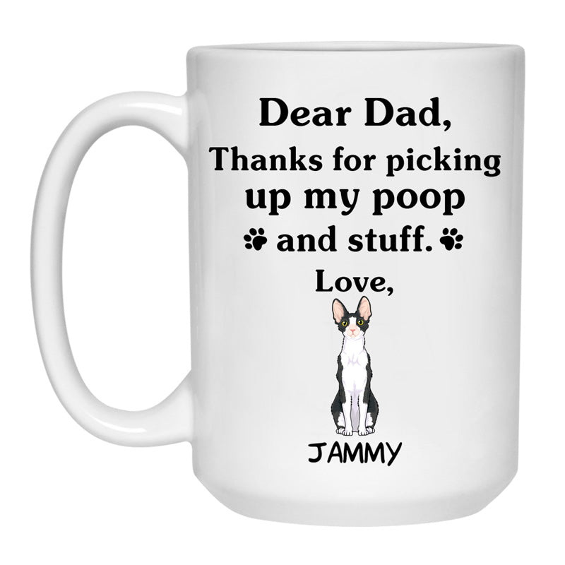 Thanks for picking up my poop and stuff, Funny Cornish Rex Cat Personalized Coffee Mug, Custom Gift for Cat Lovers