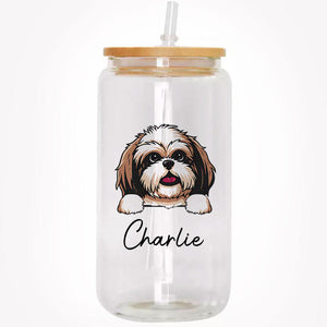 Dog Peeking Name, Personalized Glass Cup, Gifts For Dog Lovers