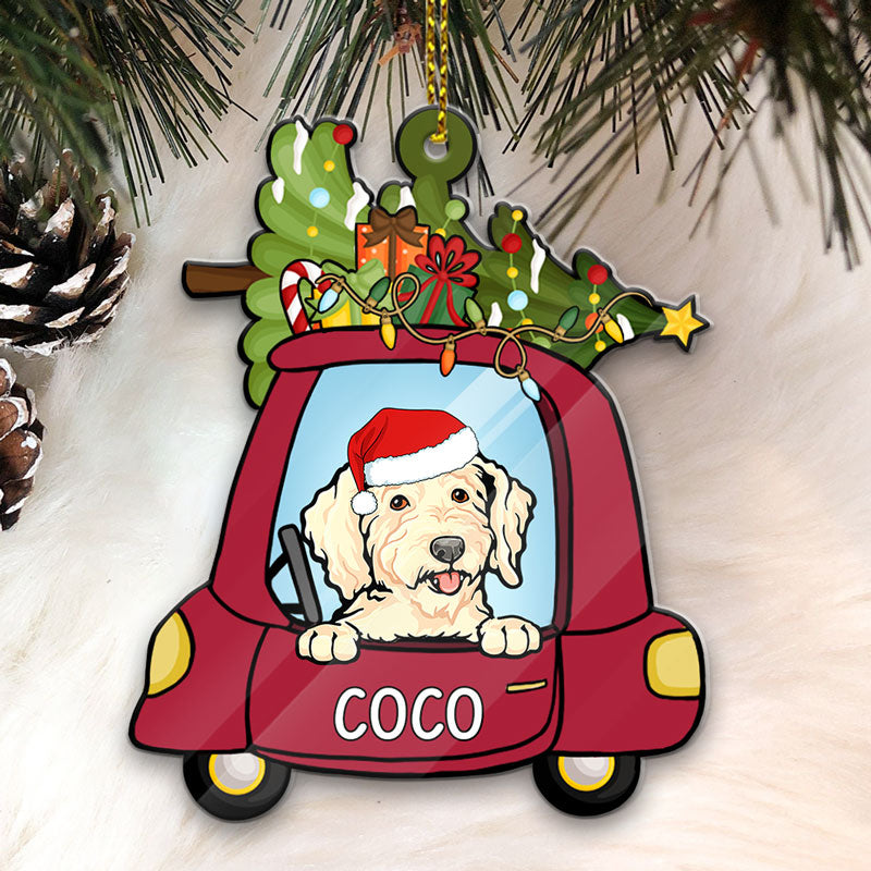 Christmas Dog Car, Personalized Shape Ornament, Gift for Dog Lovers