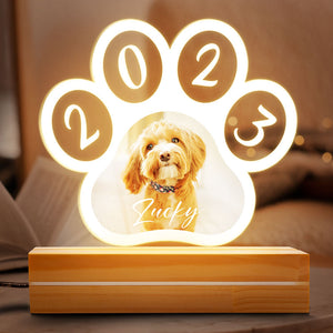 Pet Paw Print, Personalized Shape Acrylic Plaque, LED Light, Custom Gift For Pet Lovers, Custom Photo