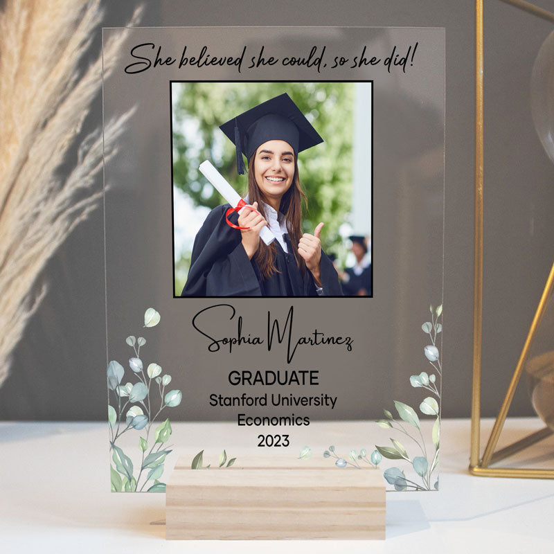 Believed She Could So She Did, Personalized Acrylic Plaque, LED Light, Graduation Gifts, Custom Photo