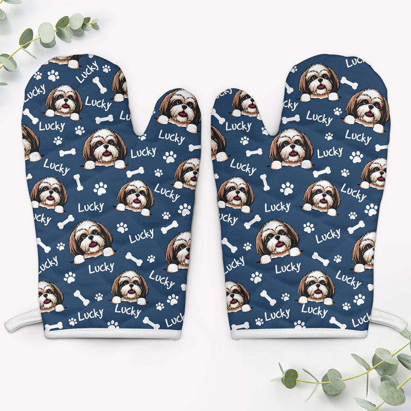 Peeking Dog Pattern Oven Mitts, Personalized Oven Mitt, Funny Gifts, Gift For Dog Lovers