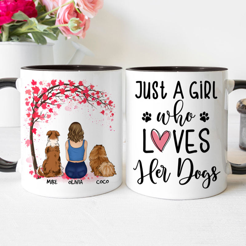 Just A Girl Who Loves Her Dogs, Personalized Accent Mug, Custom Gift For Dog Lovers