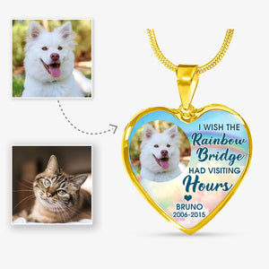 I Wish The Rainbow Bridge, Pet Memorial, Custom Photo, Luxury Heart Necklace