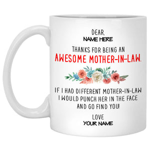 Thank you for being an awesome Mother-in-law Customized coffee mug, Personalized gift, Funny Mother's Day gift