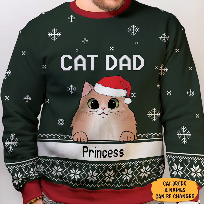 Cat Mom Cat Dad, Personalized All-Over-Print Sweatshirt, Christmas Gift For Cat Lovers