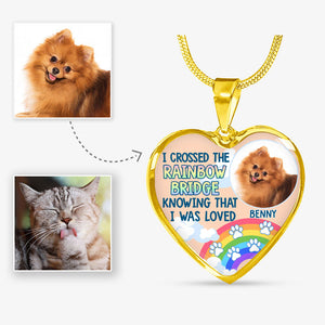 I Crossed The Rainbow Bridge, Pet Memorial, Custom Photo, Luxury Heart Necklace