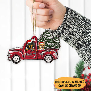 Christmas Dog Red Truck, Personalized Shape Ornament, Gift for Dog Lovers