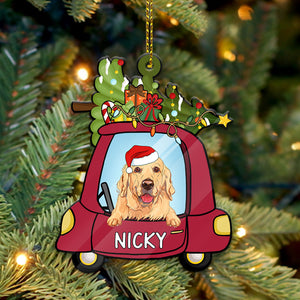 Christmas Dog Car, Personalized Shape Ornament, Gift for Dog Lovers