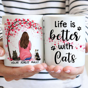 Life Is Better with Cats, Red Tree, Personalized Mugs, Custom Gifts for Cat Lovers