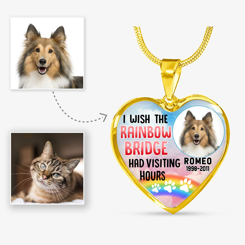 The Rainbow Bridge, Pet Memorial, Custom Photo, Luxury Heart Necklace