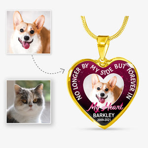 No Longer, Pet Memorial, Custom Photo, Luxury Heart Necklace