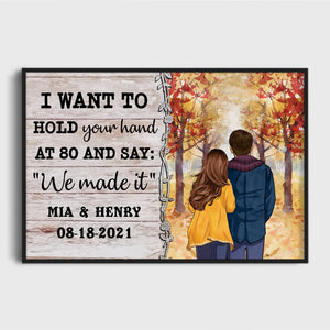 Personalized I Want To Hold Your Hand Poster, Autumn Fall, Anniversary Gift