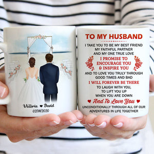 To my husband Promise Encourage Inspire, Beach Wedding, Customized mug, Anniversary gifts, Personalized love gift for him