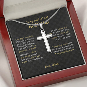 To My Husband Personalized Cross Necklace, Valentine Gift For Him