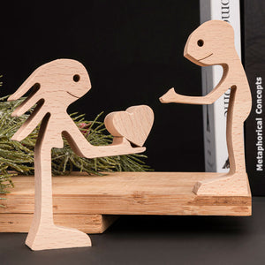 Man And Woman Stand With Heart Couple Wood Sculpture