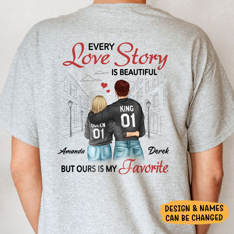 Love Story Is Beautiful, Personalized Shirt, Back Print Shirt, Anniversary Gifts For Couple