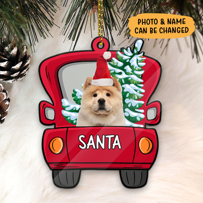 Personalized Dog Photo Red Truck, Christmas Shaped Ornament, Custom Photo Gift