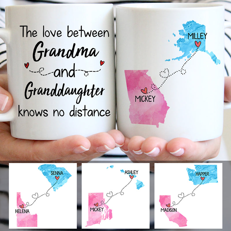 Long Distance Grandma and Granddaughter Quotes Personalized State Coffee Mug, Custom Mother's Day Gift