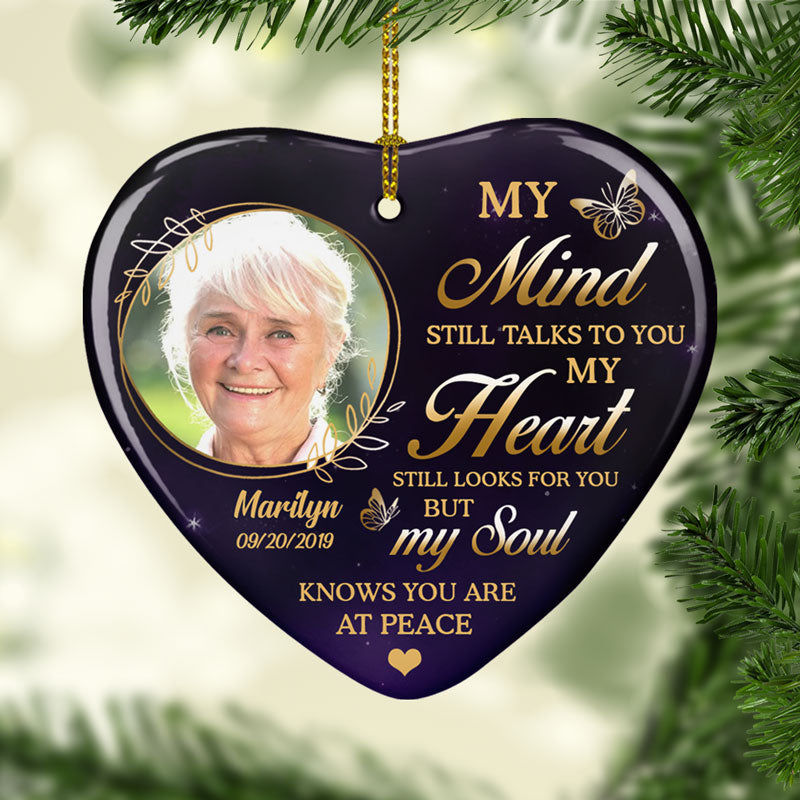 My Mind Still Talks To You, Personalized Heart Ornaments, Memorial Gift, Custom Photo Gift