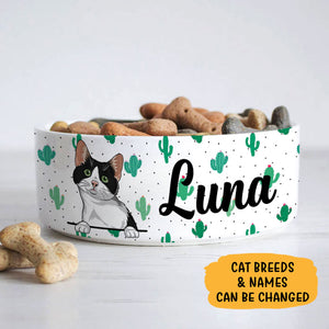 Personalized Custom Cat Bowls, Cactus, Gift for Cat Lovers